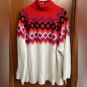 Aerie Coral Red, Navy And Cream Turtleneck Tunic Sweater Size XXL